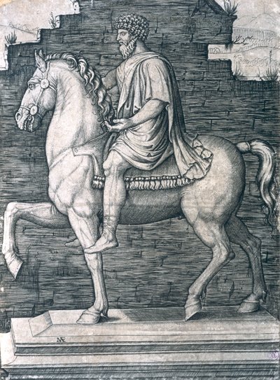 Statua equestre di Marco Aurelio (121-180 d.C.) da Marcantonio Raimondi